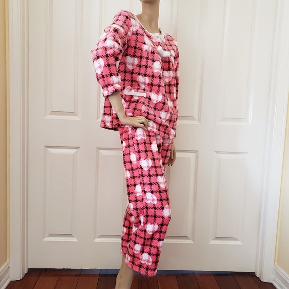 Petti Franc Fuzzy Fleece Heart Pull On Pajama Lounge 2pc Pants Set  SZ S - Picture 5 of 12